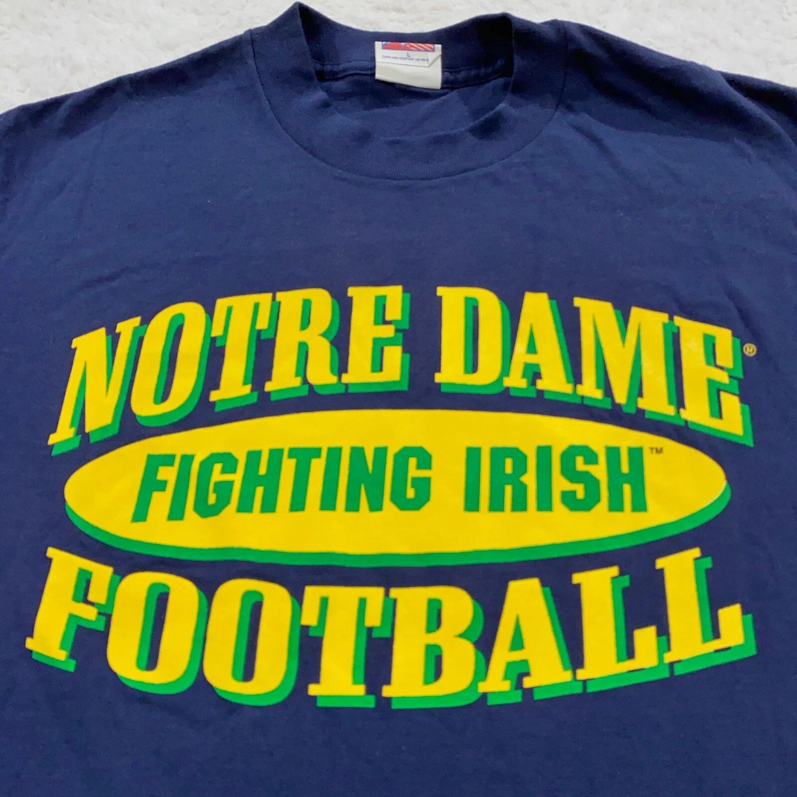 vintage 90s UNIVERSITY OF NOTRE DAME FIGHTING IRISH FOOTBALL T-Shirt LARGE ncaa 3XL