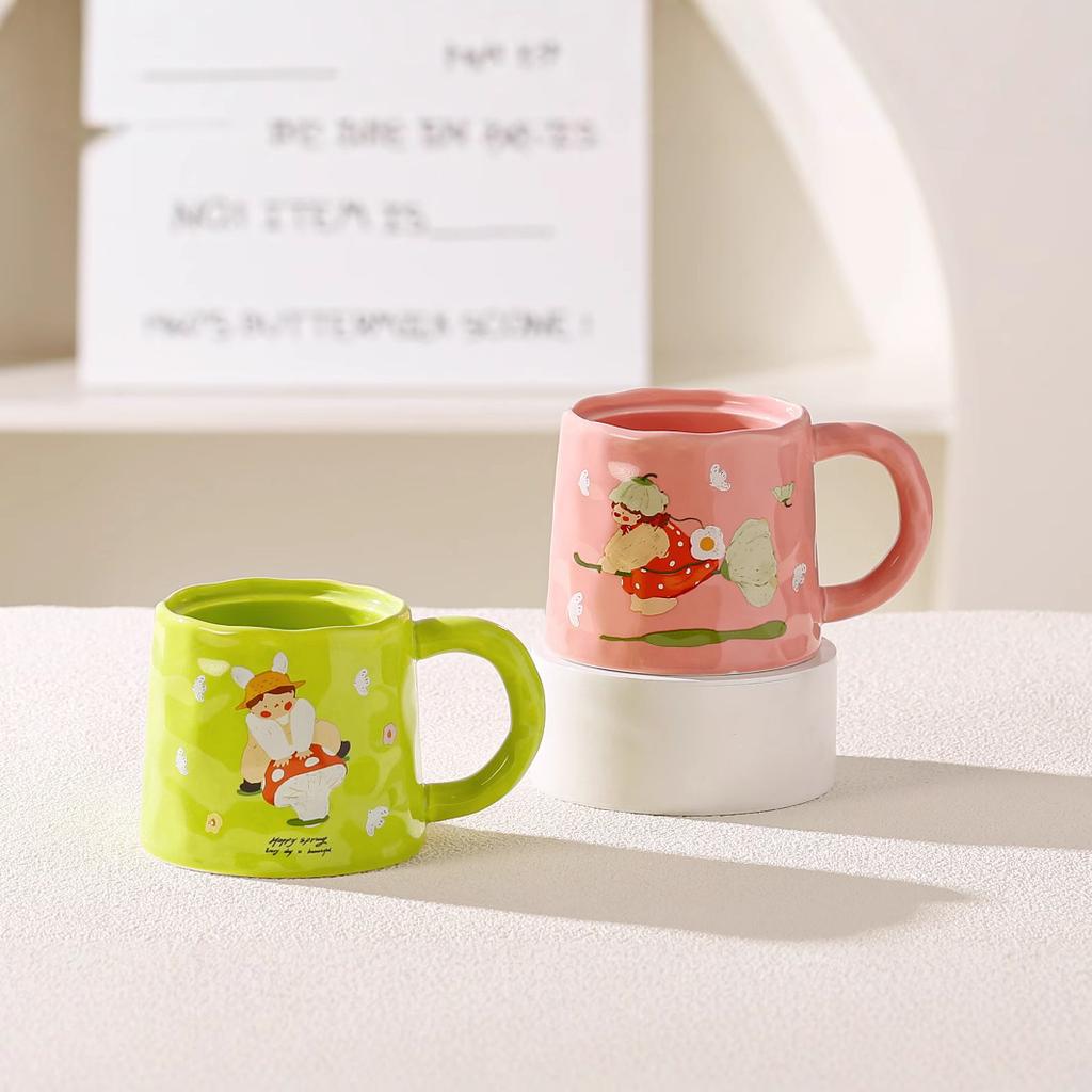 Cartoon Cute Mug with Cover Spoon High Looking Creative Birthday Drink Water Cup for Girls Home Souvenir Ceramic Cup