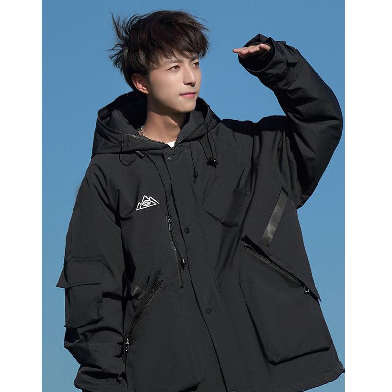 Men's Plus Size Waterproof Multi-Pocket Ski Jacket with Cotton Padding for Winter Warmth 