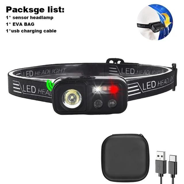 High Powerful LED Induction Headlamp XPE+COB Flashlight USB Rechargeable Camping Fishing Search Light Waterproof Headlight