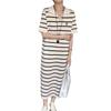Women's Summer French Stripe Polo Dress - Short Sleeve, Embroidered, Knit, Stylish Loose Fit, Niche H-Line Design, New Arrival