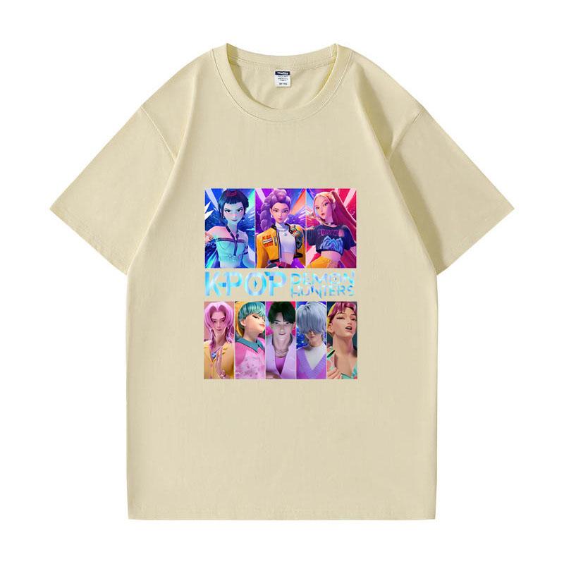 Kpop Łowcy Demonów HUNTRIX Saja Chłopcy Koszulki Dziewczęce Okrągły Dekolt Casualowe Damskie Letnie Koszulki Bawełniana Koszulka Wysokiej Jakości Odzież Topy