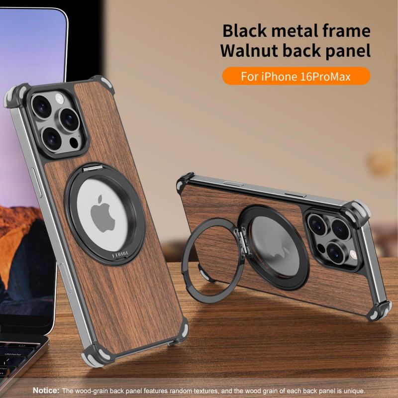 Magnetischer Metall-Drehständer Walnuss-Handyhülle iPhone 17 Pro Max 16 15 Stoßfest Wärmeableitung Kratzfest