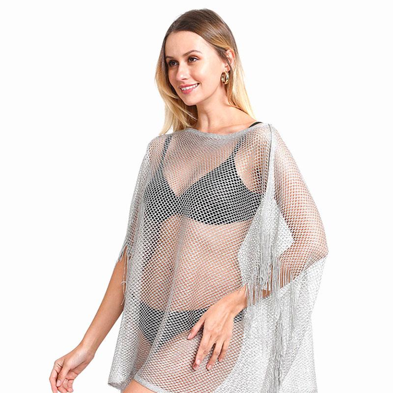 1PC Shawl Sexy Sun Protection Breathable Hollow Out Stylish Tassel Versatile Polyester Comfortable Bikini Cover Up