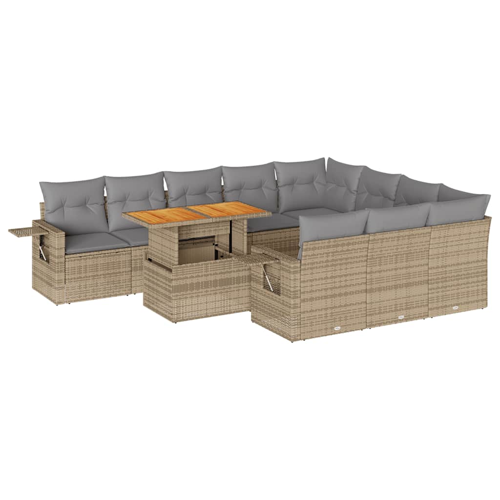 Vidaxl 11-Cz. Garden Furniture Set With Cushions, Beige, Poly Rattan