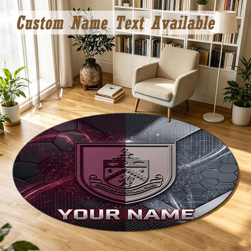 Round Rug Custom NameBurnley Football Pattern Non Slip Carpet Home Floor Decor