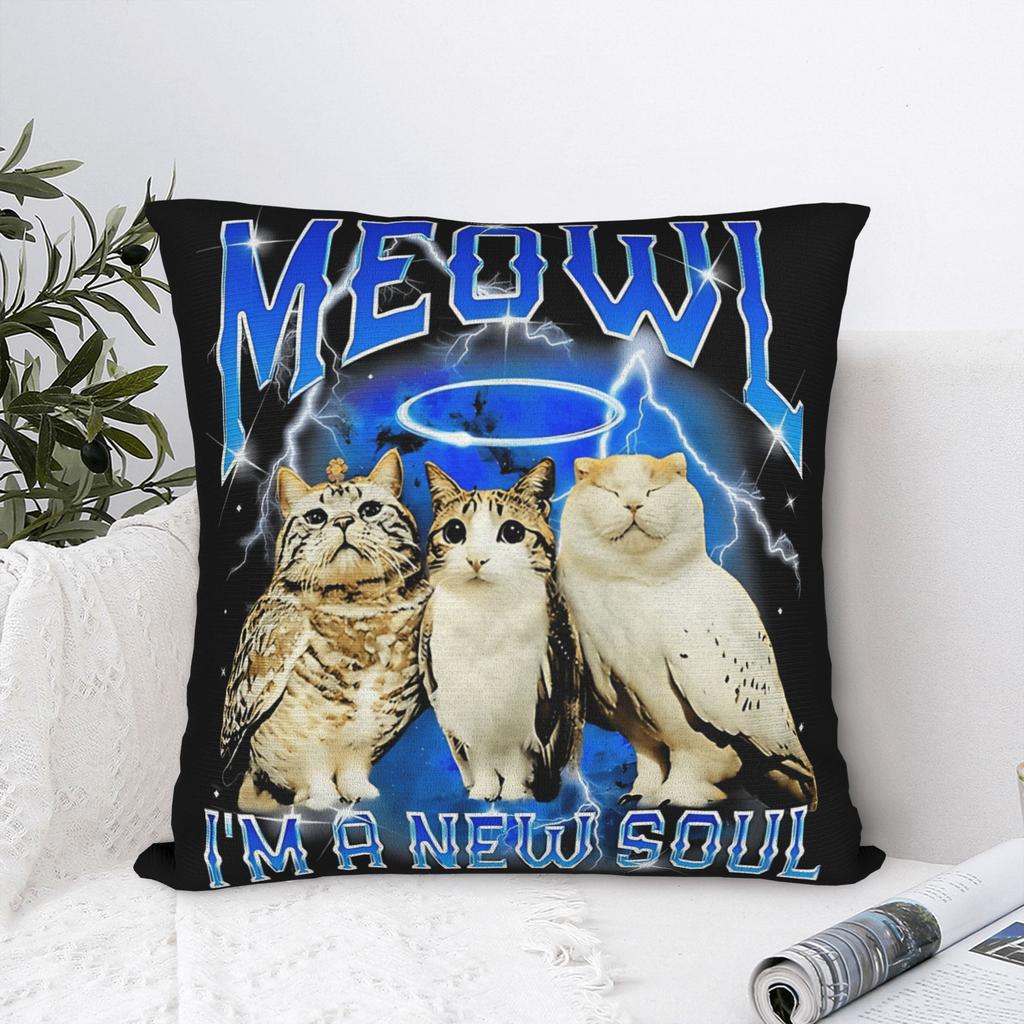 Pillow Case Meowl I’M A New Soul Funny Cat Owl Meme Square Pillow Cover For Office Car Home Decor Vintage Pillowcases