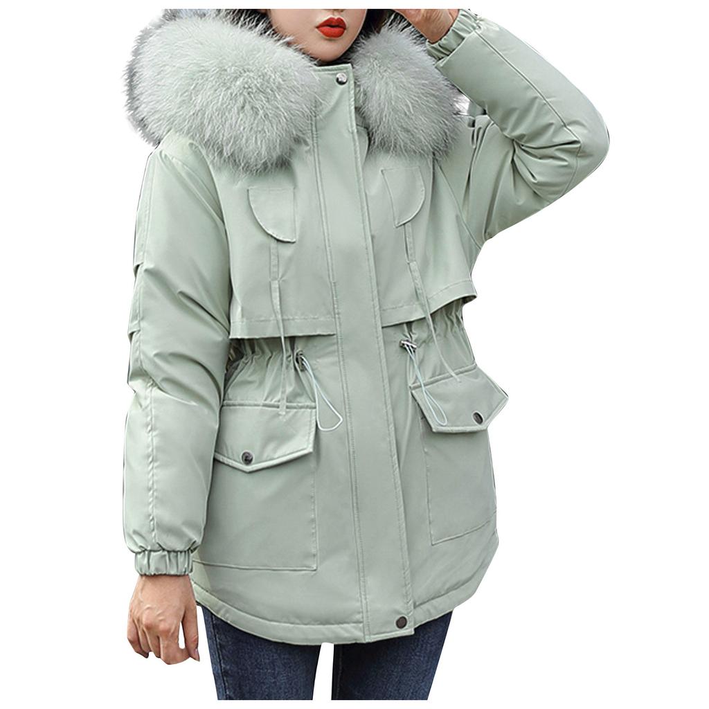 Women Fashion Long Sleeve Solid Color Warm Hooded Cotton Zipper Casual Jacket Coat