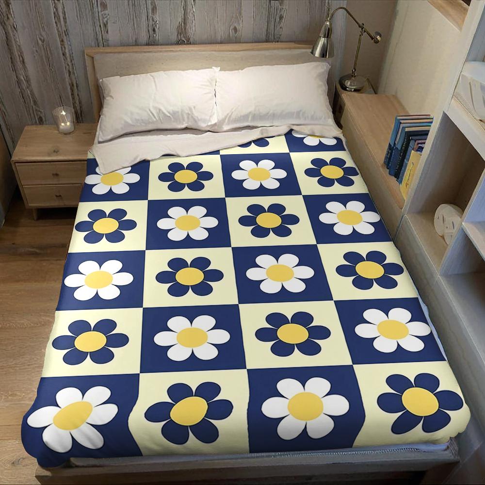 Checkerboard Flower Pattern Flannel Blanket Warm Soft Halloween Christmas Couch Warm Cozy Decorative Decor Gift For All Season