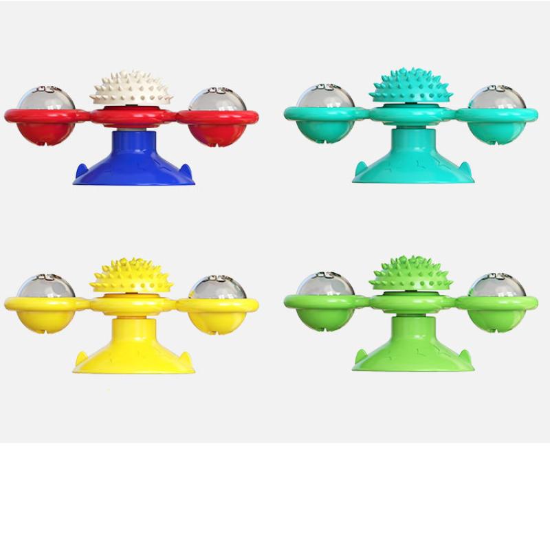 Cat Spinning Windmill Toy Lights Up Spinning Mint Suction Cup Pet Teeth Grinding Cleaning Cat Chewing Self Elevating Toy Cat Toy