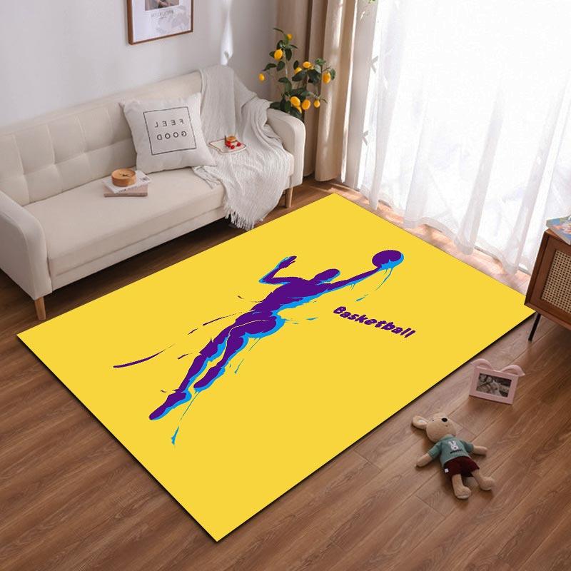 

Basketball Player Silhouette Carpet, Yellow Background Sports Decor Suitable for use as an anti-slip for living room bedroom sofas 40x60cm( 15x23in )
