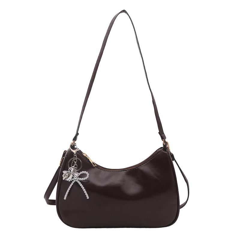Street Style Pu Small Crossbody Bag With Solid Color And Bow Shaped Pendant Design For Daily Use