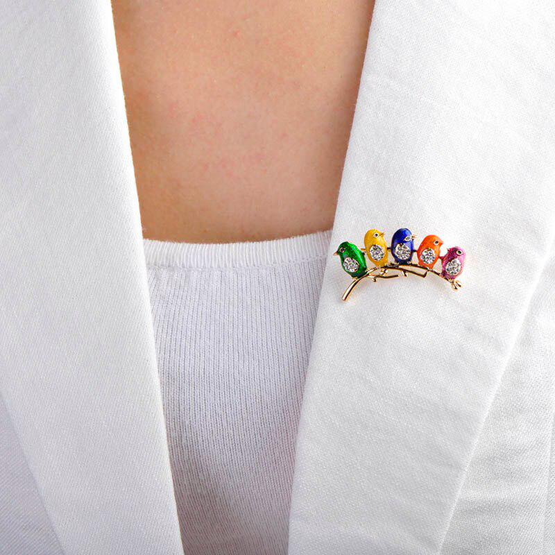 Blucome Colorful Five Cute Birds Brooches Crystals Enamel Jewelry For Girls Kids Best Gifts Scarf Shoulder Suit Collar Corsages