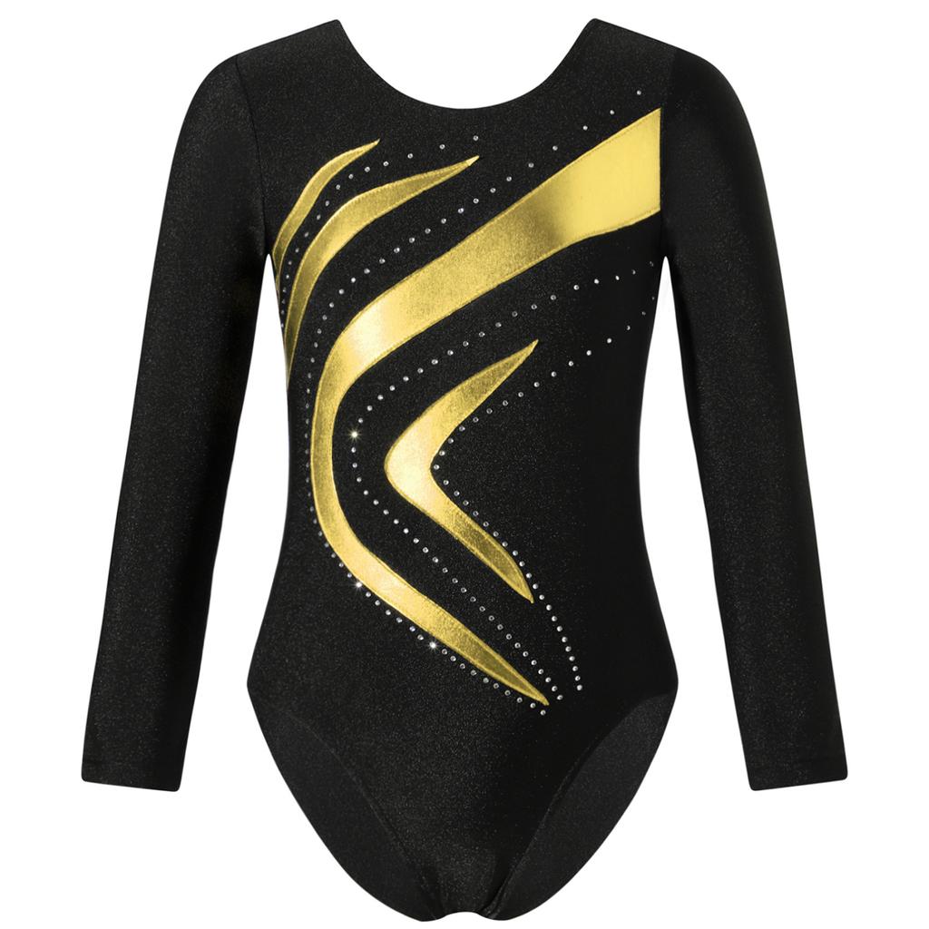 Kinder Mädchen Ballett Tanz Trikot Rhythmische Gymnastik Eiskunstlauf Yoga Body Langarm Glänzenden Strass Dancewear