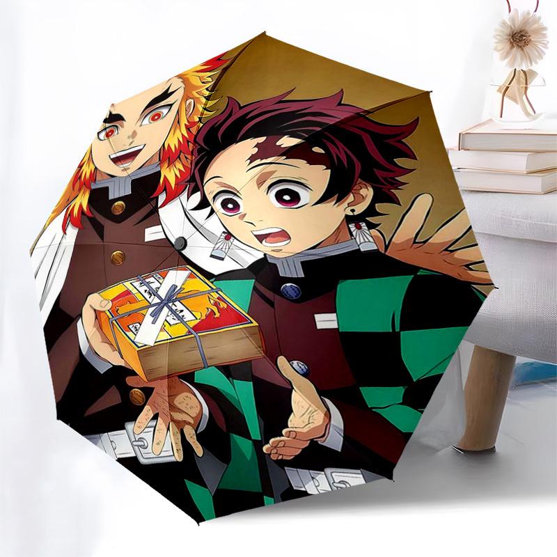 1pc Demon Slayer Tanjiro & Zenitsu Outdoor Umbrella - Automatic Opening/Closing, Portable 3-Fold Design, 8-Rib Iron Frame - Perfect Gift for Fans, Tra