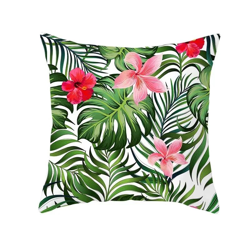 Tropical Decoration Print Cushion Cover Polyester Green Plant Throw Pillow for Sofa/Home Decorative Pillowcase