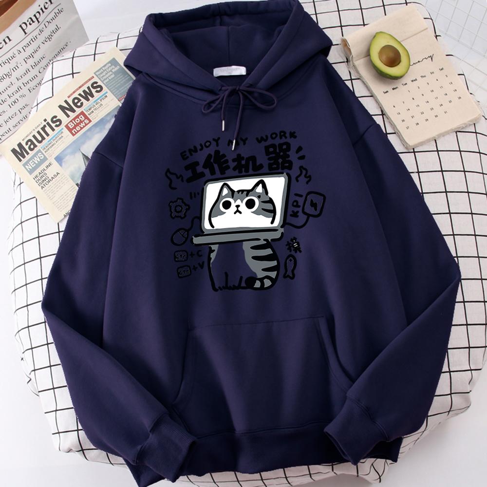 Cartoon Cat Is An Abstract Work Machine Mans Sweatshirt Comfort Sweatshirts Leisure Outdoor Pullover Youth Popular Clothes