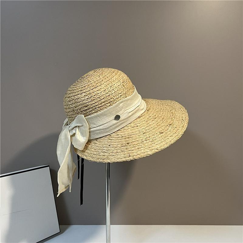 Französischer exquisiter eleganter Bogen-Beckenhut, weibliche Mode, Mädchen, geflochtener Strohhut, faltbarer Sonnenhut, Reise-Sonnencreme, lässiger Strandhut