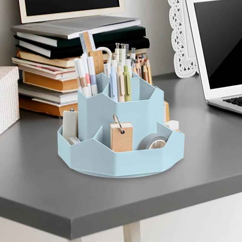 360° Rotatable Pen Holder Large Capacity Desk Pencil Storage Box 9-Grid Stationery Organizer School Office Pen Stand
