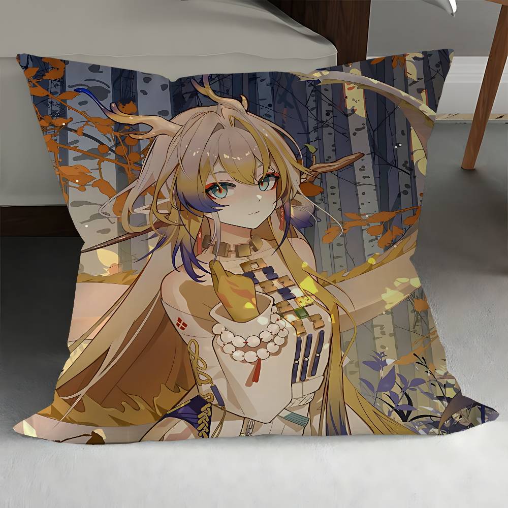 Arknights Shu Kissenbezüge Cartoon Sofa Dekorative Zuhause Doppelseitiger Druck Kurzplüsch Niedlicher Kissenbezug