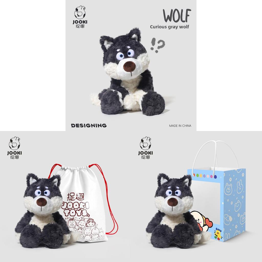 Curious Gray Wolf Plush Toy Soft Animal Cosy Stuffed Doll For Kids Gift