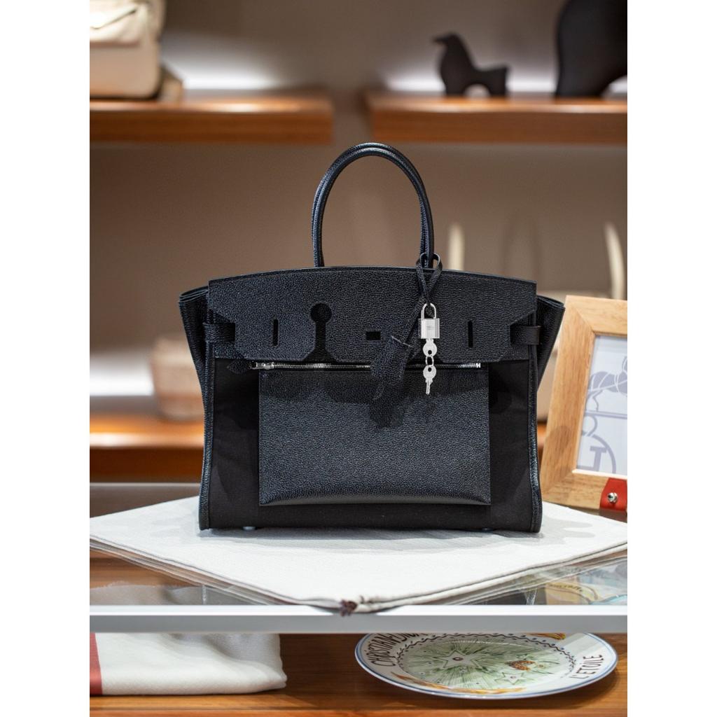 Cross-border first-layer cowhide canvas Shaffy thread oblique needle craft pair bag king platinum 30/35 genuine leather handbag