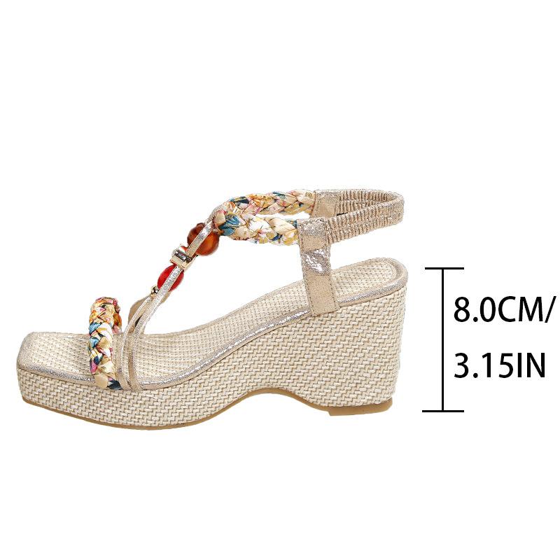 Große Größe böhmische Sandalen Damen Sommer neue Keilabsatz Plateau Sandalen Strass Fischmaul Sandalen Damen