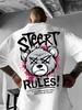 Mens Summer Fashion Bear Head Letter Print TShirt for Outdoor Street Style LooseFitting Breathable Mens Short Sleeve Shirt