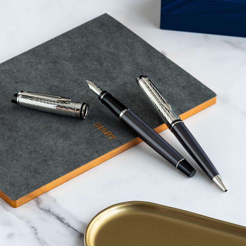 Waterman Expert Deluxe Stone Gray CT Ballpoint Fine Gift Officially Product Number 2187508 Pen, Nib, Oil-Based, Boxed, Imported,