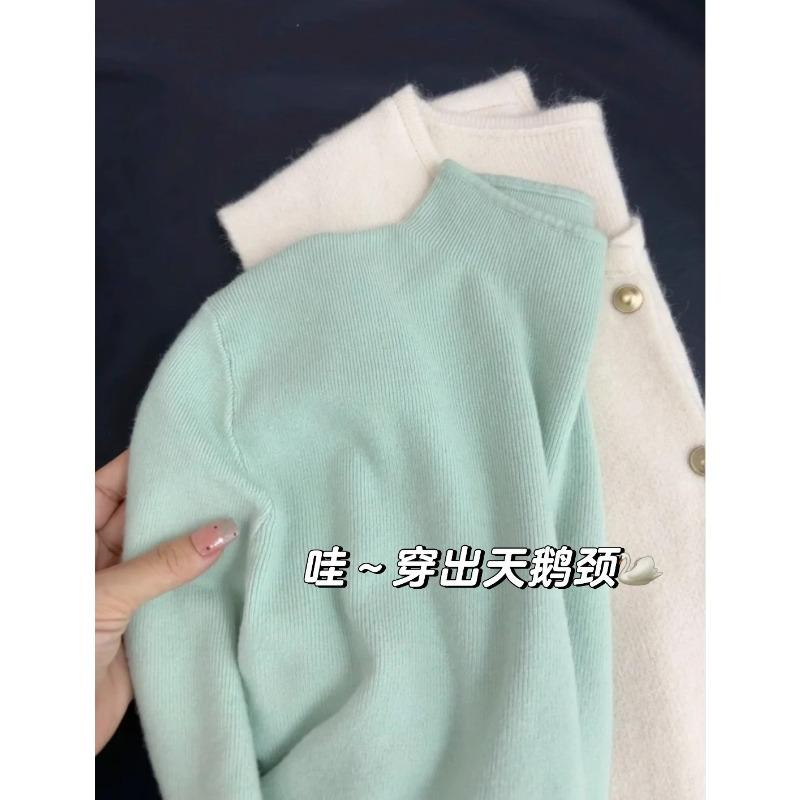 Milk blue stacked semi-turtleneck knitted sweater autumn and winter long-sleeved inner sweater temperament versatile bottoming top women