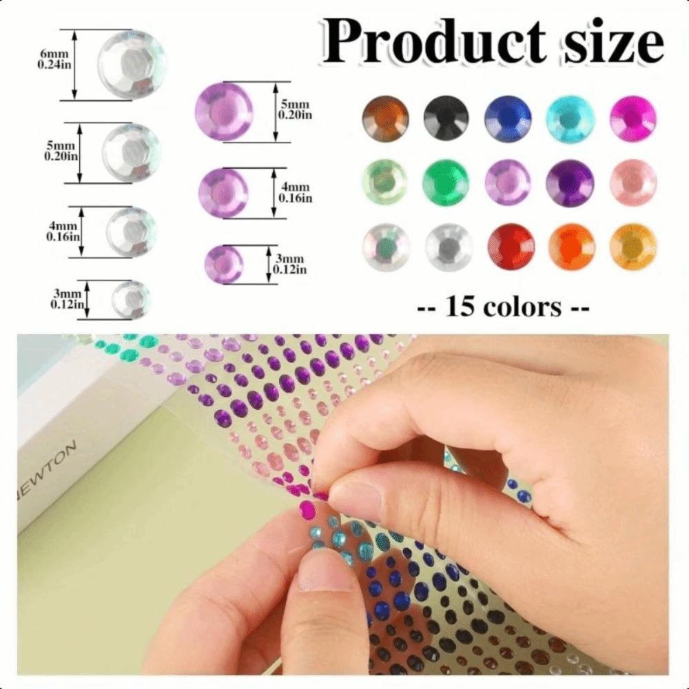 900Pcs Round Face Glitter Gem Stickers Self-Adhesive Crystal Rhinestones Stickers Festival