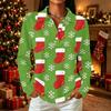 Women's Casual Christmas Print Button Down Long Sleeve Shirt with Collar and Side Slits