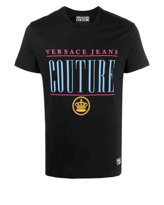 VERSACE JEANS COUTURE LOGO BASKILI T SHIRT-SİYAH. Üniseks Tişört