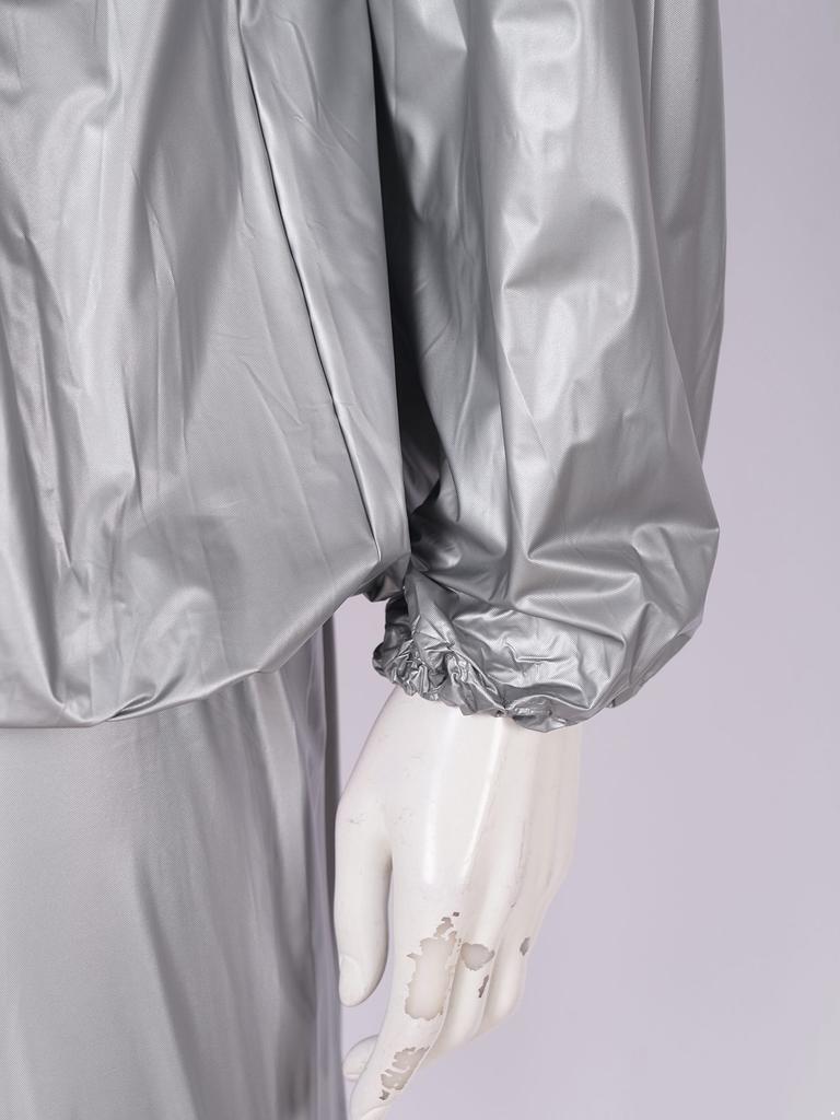 Unisex PVC Sports Suit Long Sleeve Zipper Hooded Top Elastic Waistband Pants Fitness Workout Outfits