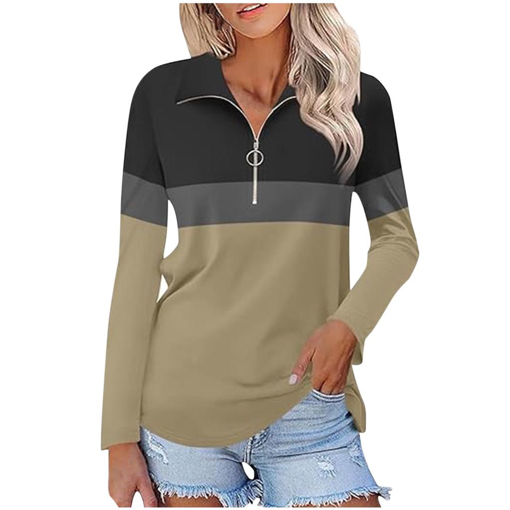 Women's Casual Versatile Fashion Trend Color Matching Zipper Long Sleeve
