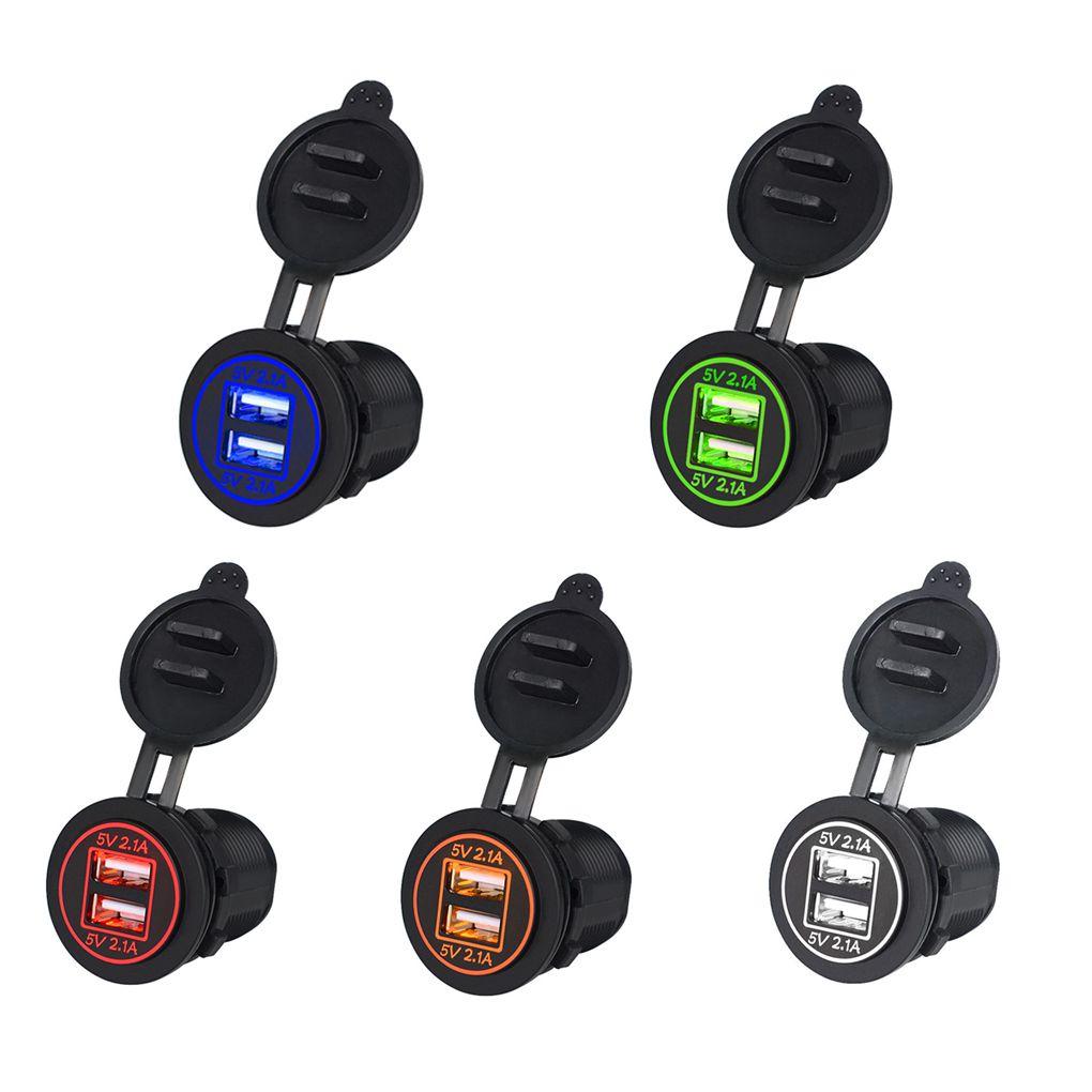 5V 2.1A Dual USB Charger IP66 Waterproof Car Charging Socket Power Outlet Compatible for Car Boat Marine