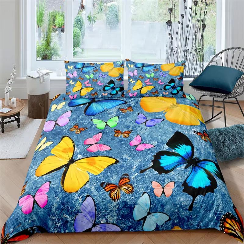 Kolorowa poszwa na kołdrę z motylami, psychodeliczny nadruk motyli, zestaw pościeli, poszwa na kołdrę z mikrofibry w kwiaty do pokoju dziewczynki, kobiety