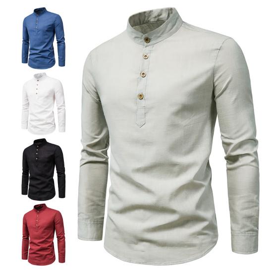 Business Shirt Anti-wrinkle Stand Collar Slim Formal Breathable Autumn Top for Work