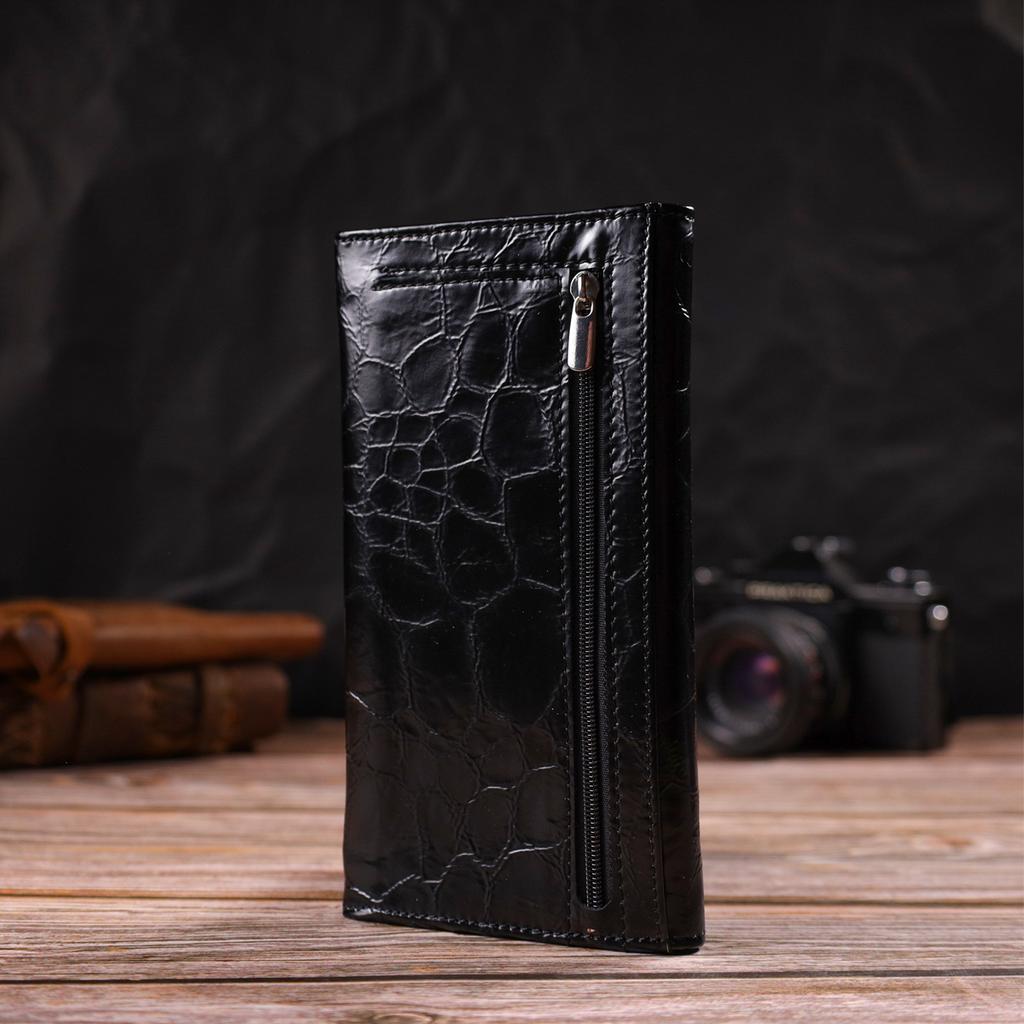 Unusual Women's Wallet Made of Genuine Textured Leather CANPELLINI 21834 Black