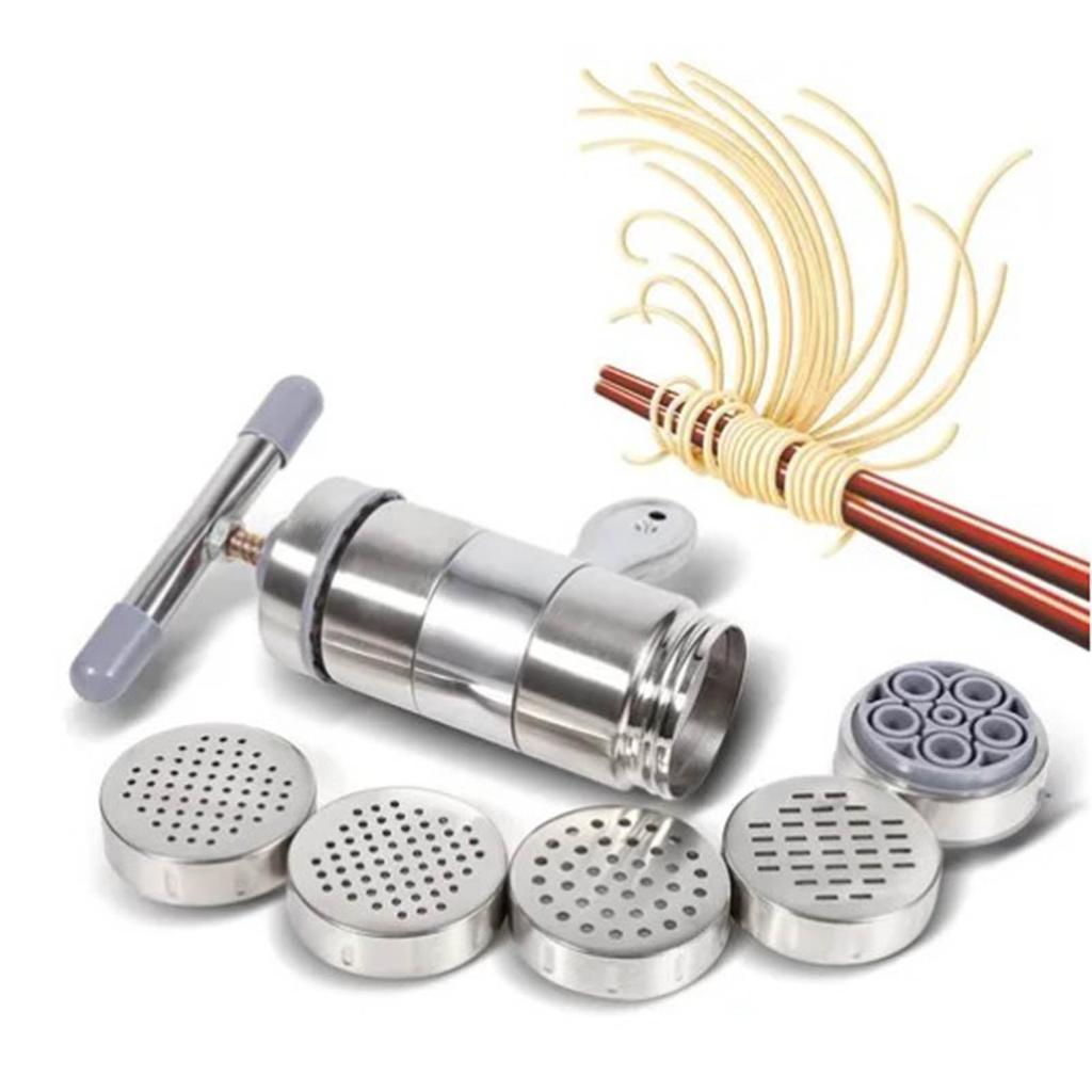 Manuell presse pastamaskin rustfritt stål håndvridningsmaskin for nudler med 5 nudelformer