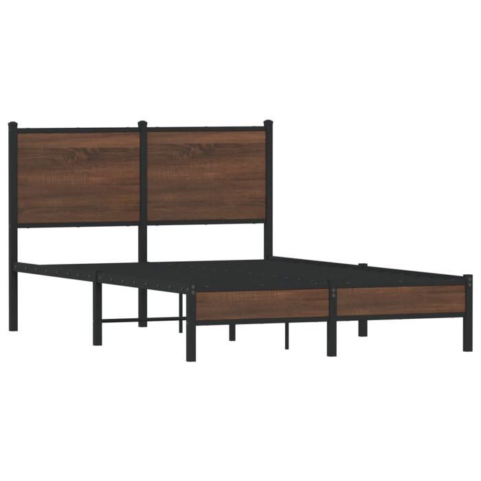 VidaXL Metal Bed Frames with Brown Oak Headboard 120x190 Cm, Double Bed, Bedroom Furniture, Bed 4007919