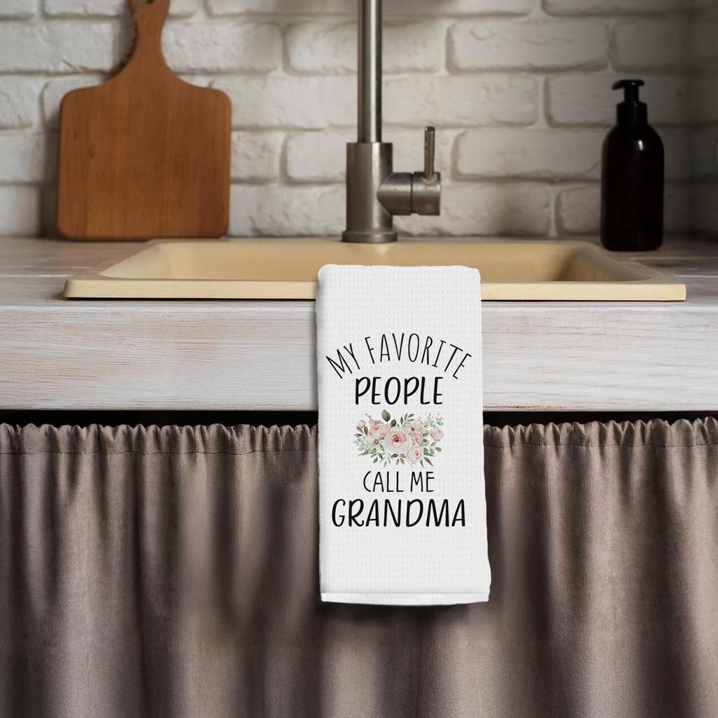 Grandma Kitchen Towels, Grandmother Gifts from Grandkids Dish Tea Towels for Kitchen Decor,My Favorite People Call Me Grandma Decorative Hand Towel