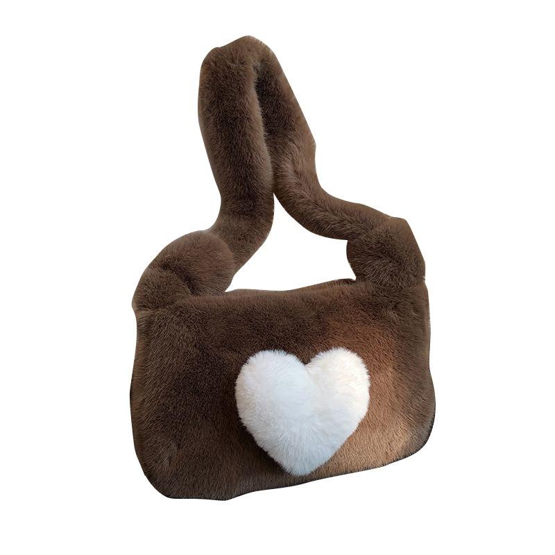 Autumn and Winter Love Wool Bag Single Shoulder Oblique Bag Mobile Phone Change Bag Plush Women's Bag Love Small Square Bag