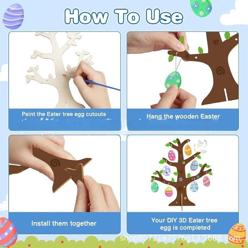 Wooden Easter Decorations, Home Decor Items, Wooden Easter Gifts, Party Supplies for an Easter Egg Tree Craft Set, Easter Crafts
