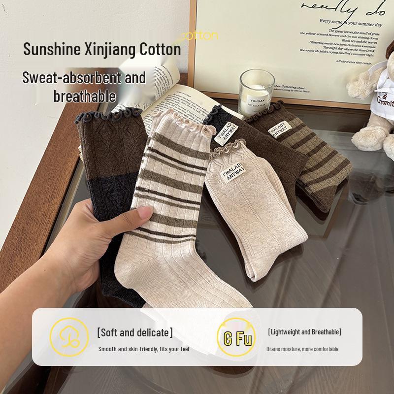 Women's Japanese-Style Frilly Edge Mid-Calf & Knee-High Slouch Socks - Autumn/Winter Versatile Fabric.