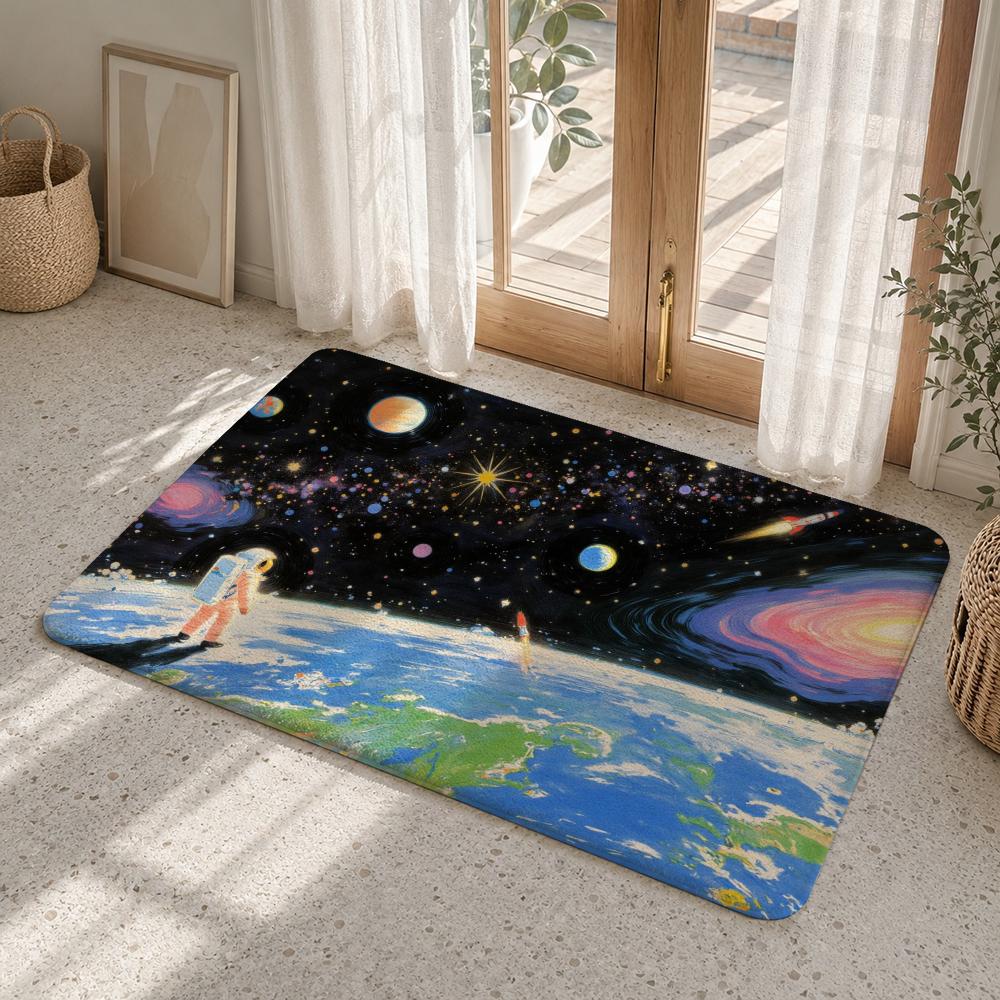 Astronaut Among Cosmic Roses Floor Mat Flannel Rug Soft Non Slip Washable Door Mat For Bathroom Bedroom Kitchen Home Decor