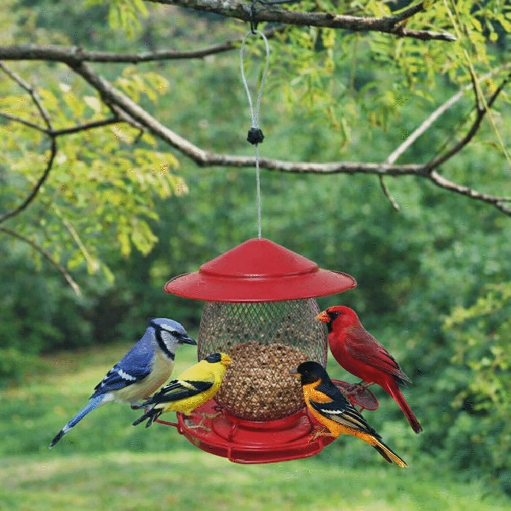 Wild Bird Feeders Large Capacity Hanging Bird Feeder Rainproof Leak-Proof Hummingbird Feeder Metal Food Dispenser Patio