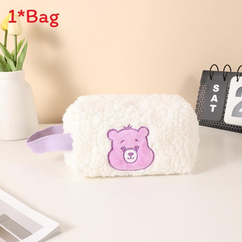 Plush Heart Bear Makeup Bag For Girls Portable Storage Organizer With Large Capacity