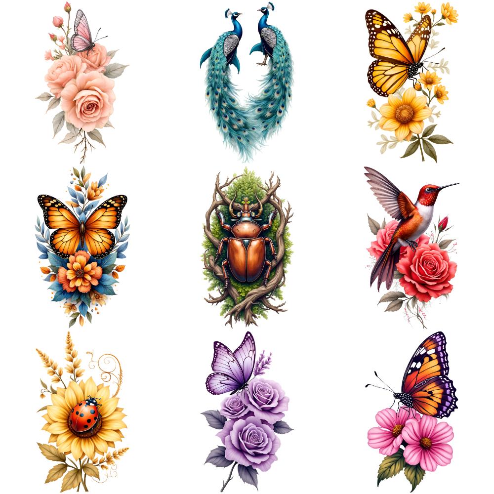 9 Stück Blumen Temporäre Tattoos für Männer Frauen Pflanze Narzisse Rose Pfingstrose Fake Tattoo Aufkleber Wasserdicht Körper Arm Tattoo Aufkleber