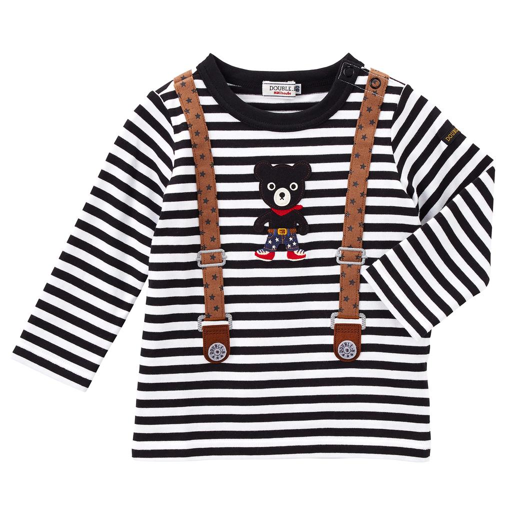 MIKI HOUSE Double B Langarm Gestreift Bär Made in für Jungen und Größe T-Shirt, Design, Leichtgewicht, Japan, Mädchen, Baby, Kinder, Kinderbekleidung,